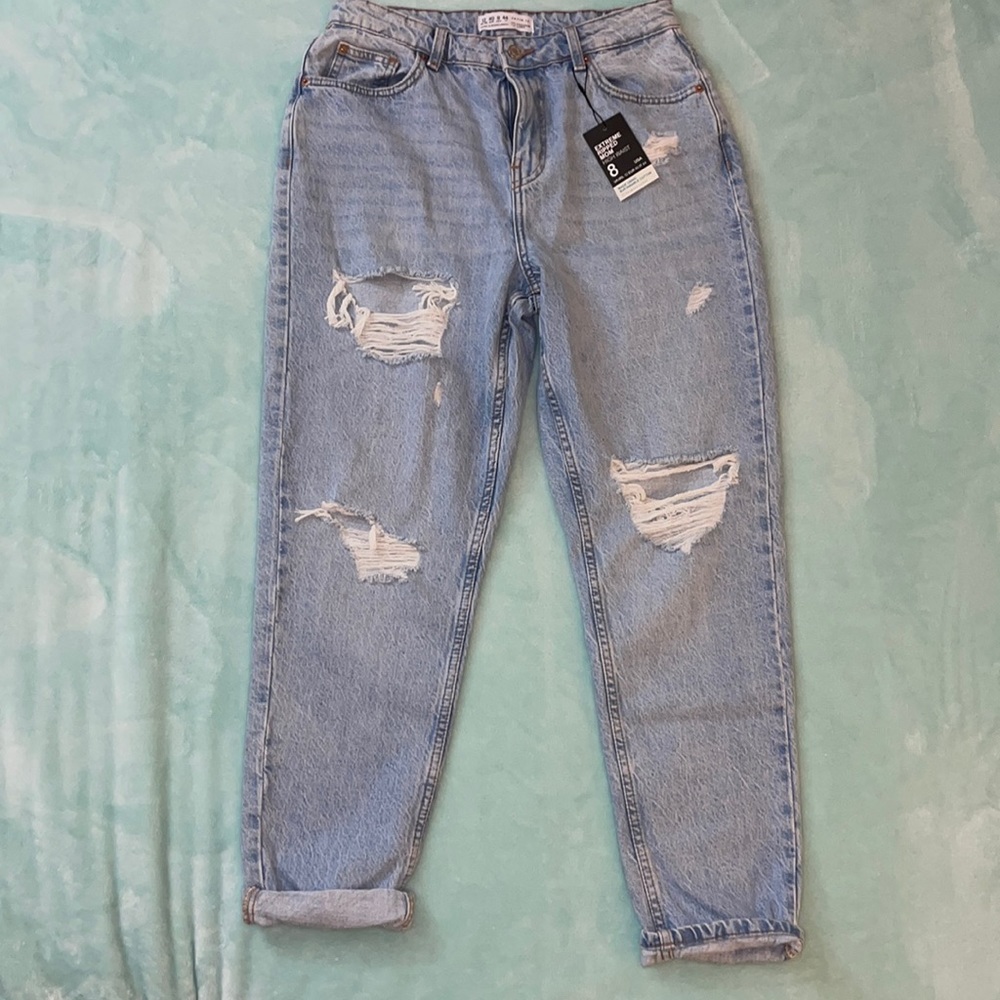 Light Blue Distressed Denim Boyfriend Jeans